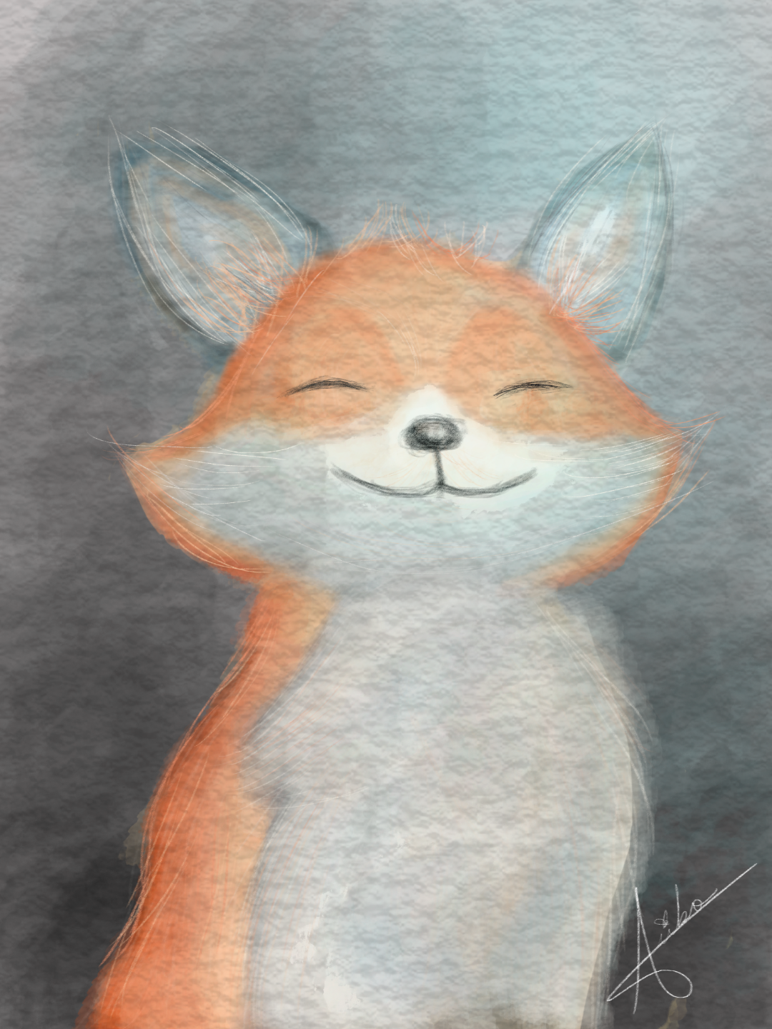 Dibujo de zorrito con pinceles texturizados